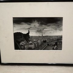 Signed Matted & Framed Black & White Paris Cityscape Eiffel Tower River Dog