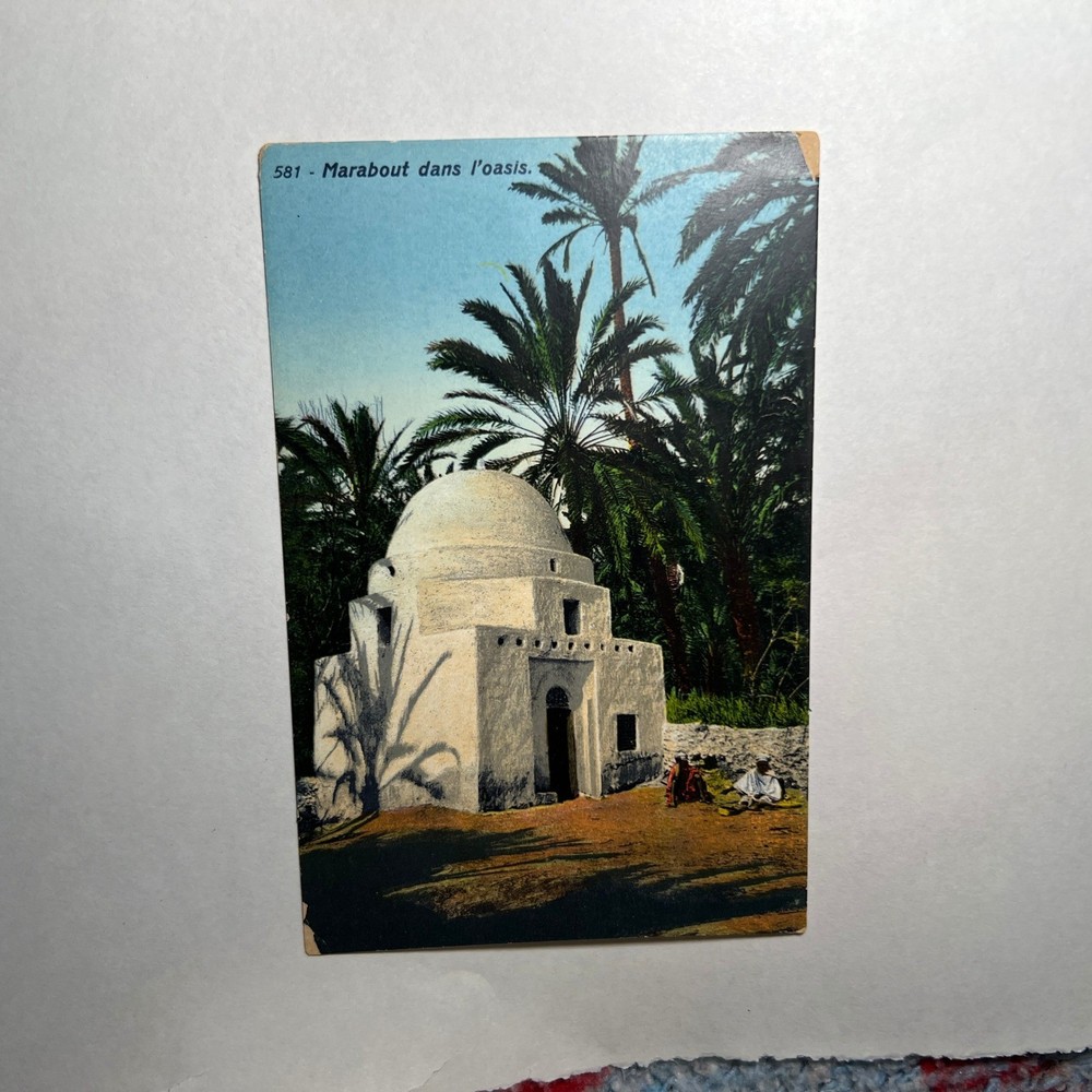 VTG Lehnert Landrock 1920s Postcard Tunisia Marabout Oasis Lithograph N Africa
