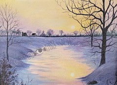 Sunset Over Snowy Stream Art DIGITAL DOWNLOAD Print at Home Dopamine Decor Zen