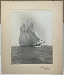 Original EDWIN LEVICK ‘3 Masted Sailboat at FULL MAST’ Gelatin Silver Photograph