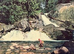 REAL ENLARGED PHOTO MAN FISHING IN STREAM 16.5″ X 30.5″ CARDSTOCK INSTANT UNCLE