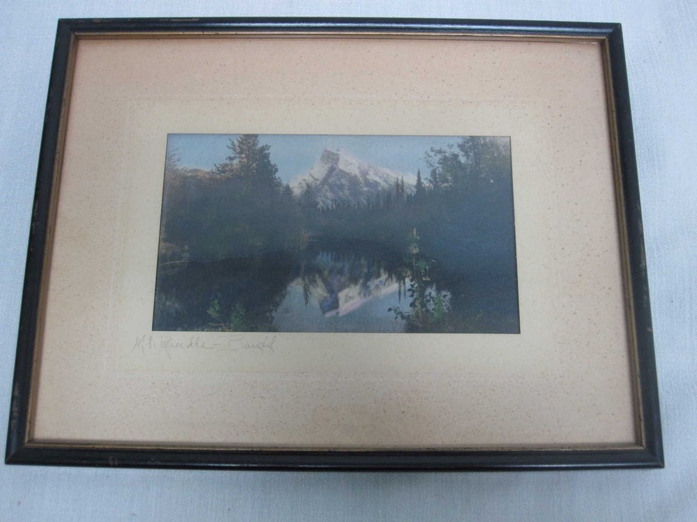 GEORGE NOBLE HAND TINTED FRAMED PHOTOGRAPH of MT RUNDLE BANFF ALBERTA CANADA