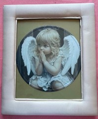 Custom Fabric Framed 12-1/2″x11″. 2D Flat Aluminum Metal Angel 8″x8″ Photo