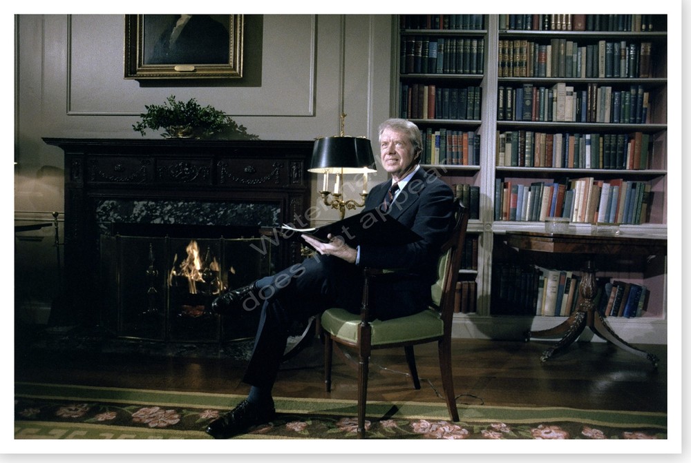 Jimmy Carter 1978 Fireside Chat In White House Library 8×12 Silver Halide Photo