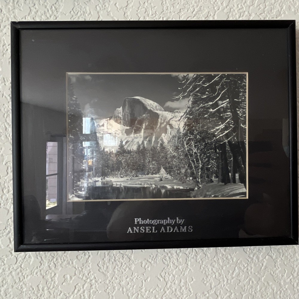 Ansel Adams Framed B&W Yosemite Landscape Photograph – Mountain, Trees, Snow