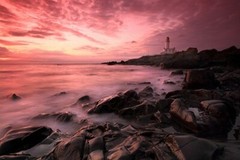 SCARLET SUNSET contemporary art photo ROCKY BEACH clouds UNIQUE 20×30 new