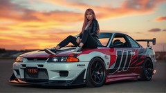 Amazing Nissan and Girl digital wallpaper (2880×1620)