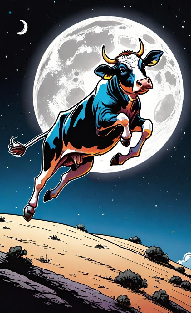 Digital Image Masterpiece Picture Photo Children’s Wall Art Cow Jumping