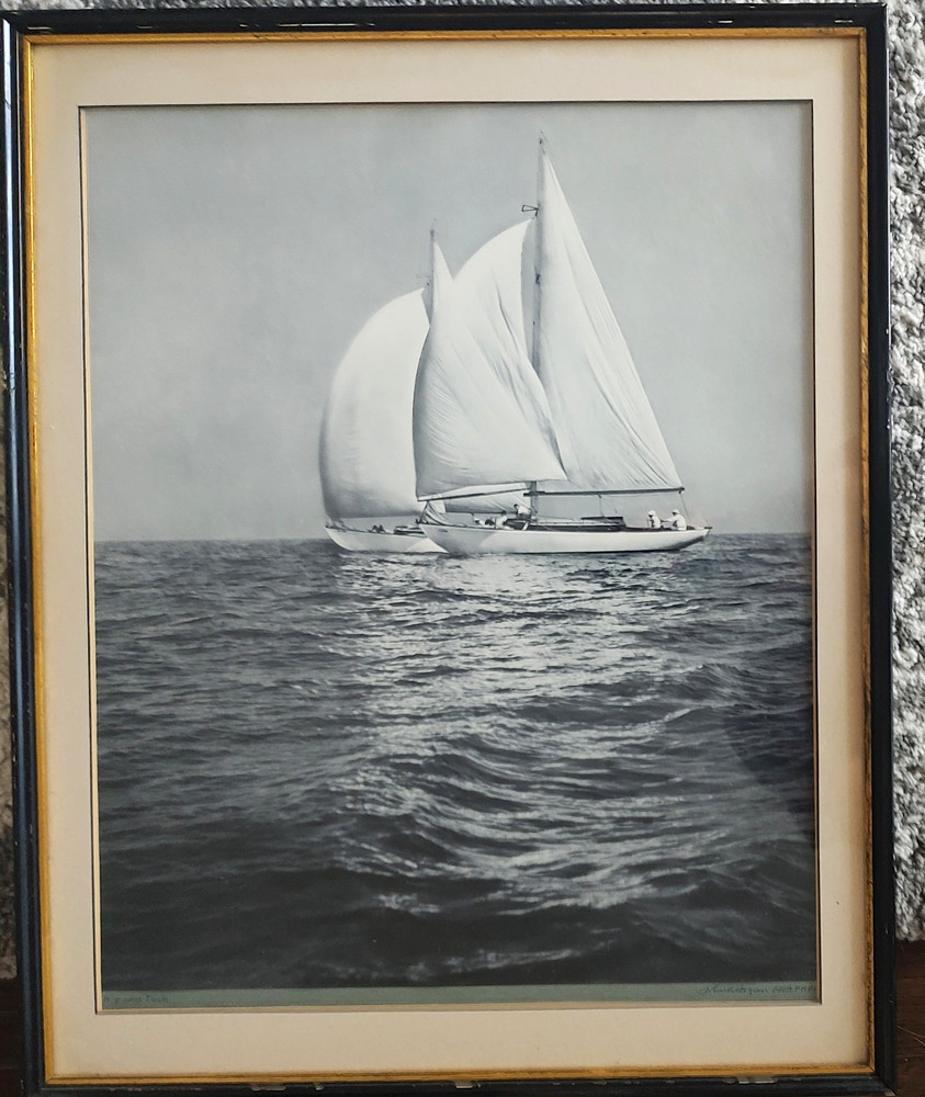 Original JOHN R HOGAN Photo Nip and Tuck Signed Framed c1940s 16×20 Sailing Race