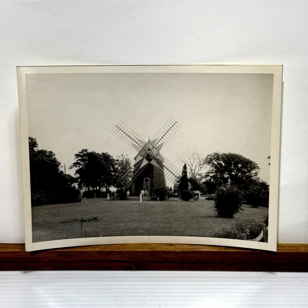 Vintage Dutch Windmill Photograph Black White Farmhouse Art Print