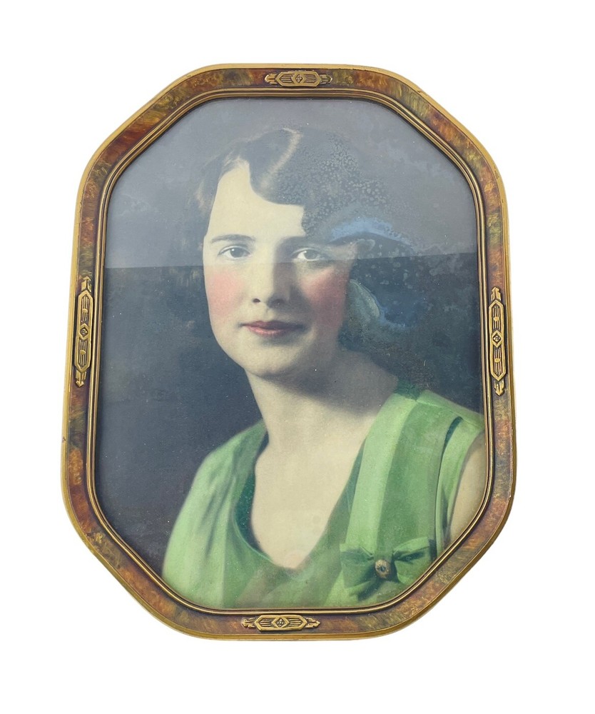 Art Deco Frame Vintage Photograph Print Young Woman 1920s Hand Tinted Buren