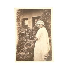 Antique Sepia Photograph Woman Vintage Dress Ruffled Cap Climbing Vines 59