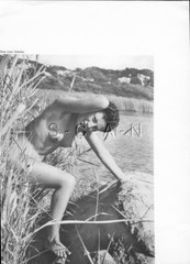 Org French 50s-70s Nude Large (9 x 12) Lithograph- Naturism- Woman- Ocean Reeds
