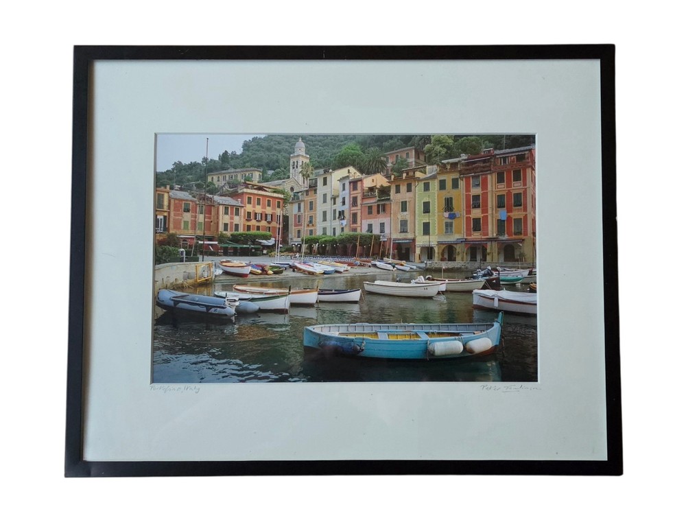 Signed Peter Tomlinson Portofino Italy Photograph Framed Harbor Scene Print