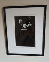Framed Signed Dated PHOTOGRAPH Black & White Flowers/Vase 1989-14.75″H X 12″L