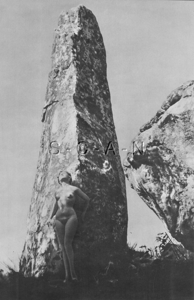 Org French 50s-70s Nude Large (9 x 12) Lithograph- Naturism- Woman- Stone Pillar