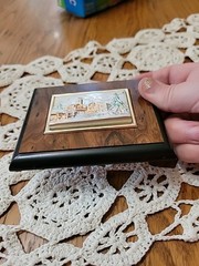 Miniature 3D Art Work Of A House In A Mountainous Scene W/silver & Gold Accents.