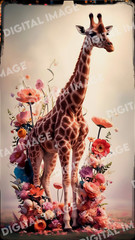 Digital Art Picture Image Photo Wallpaper Background Desktop AI – Giraffe Floral