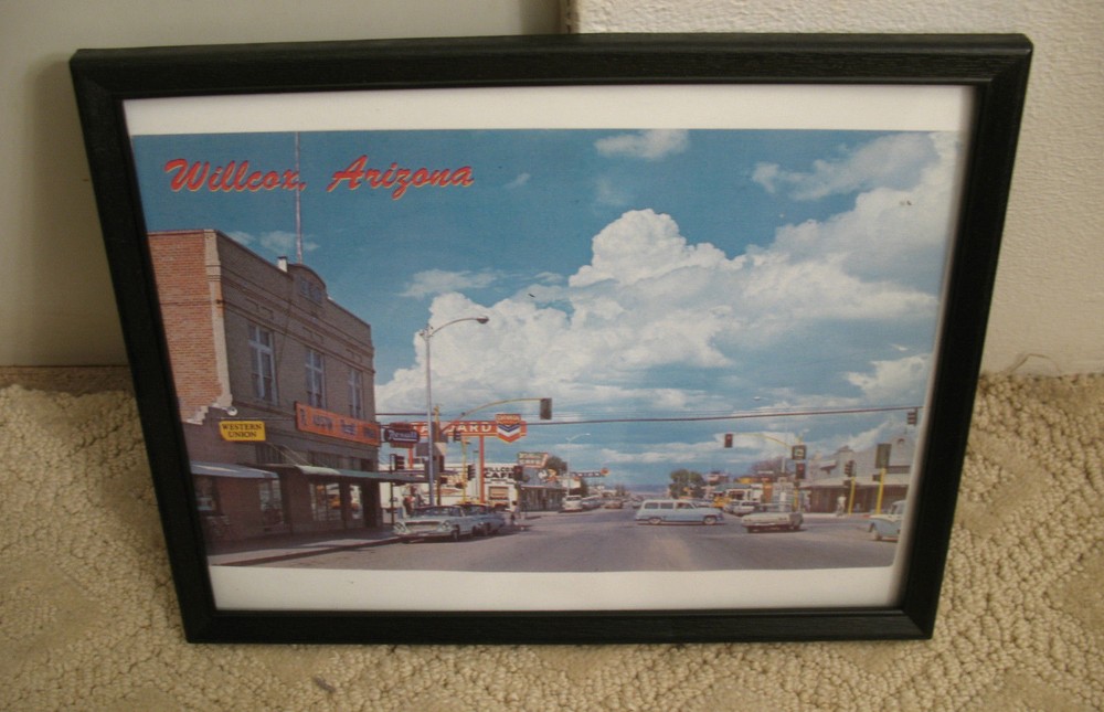 13 – WILLCOX ARIZONA FRAMED COPY OF VINTAGE EARLY PHOTO, MALEY ST & HIGHWAY 86