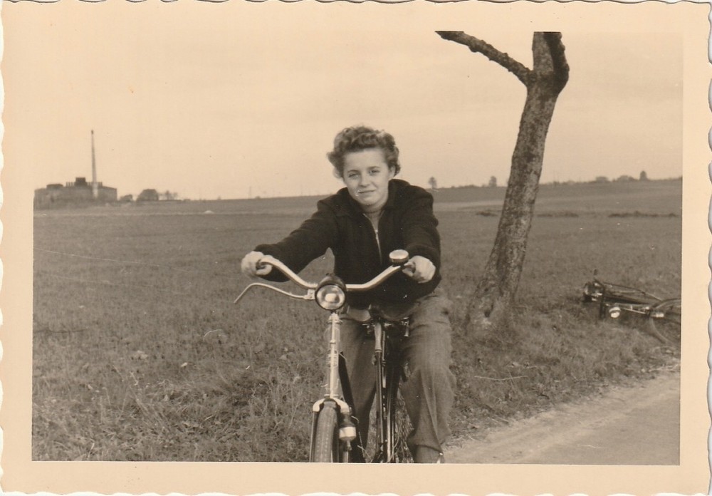 Vintage Photo Young Woman On Bicycle Fashion Snapshot