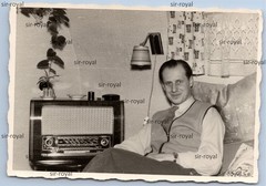 Man Next to Saba Tube Radio – 1950s – Photo 10x7cm