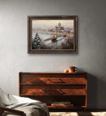 Vintage Winter Painting, Snowy Bridge Art, Printable Download, Snow Scenery