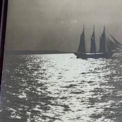 Vintage Photo Sailboat Ocean Signed Dated Old Wide Wood Frame