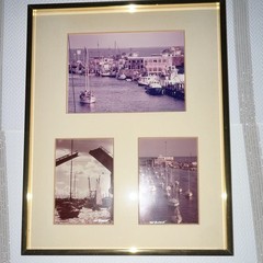 Ruth A. Burke Signed Sepia Marina Harbor Sailboats Photo Set, Matted Framed COA