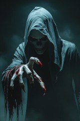 Digital Horror Art – Grim Reaper with Red Eyes & Bloody Claws | Creepy High
