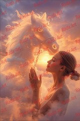 Girl and Sky Horse Digital Art Ai Download Mobile Phone Background Wallpaper
