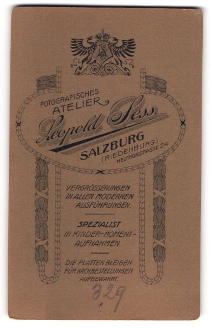 Photograph Leopold Sess, Salzburg, Neuthorstr. 24, K.u.K. Monogrammed Coat of Arms
