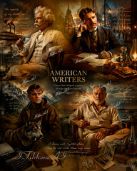 Digital Art Poster American Writers Collage Portraits People Wallpaper Desktop