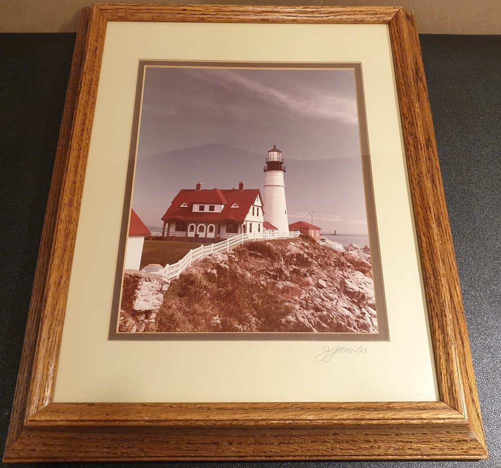 Vintage – Lighthouse by John Gavrilis Signed Framed Photo