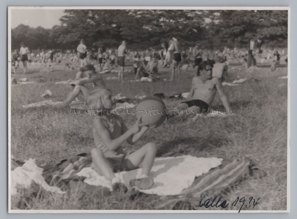 Halle Saale 1934 – Outdoor Pool Girl with Ball – Old Photo 1930s