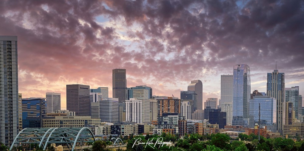 Downtown Denver Sunrise Cityscape Framed Photograph Canvas Wall Art Print