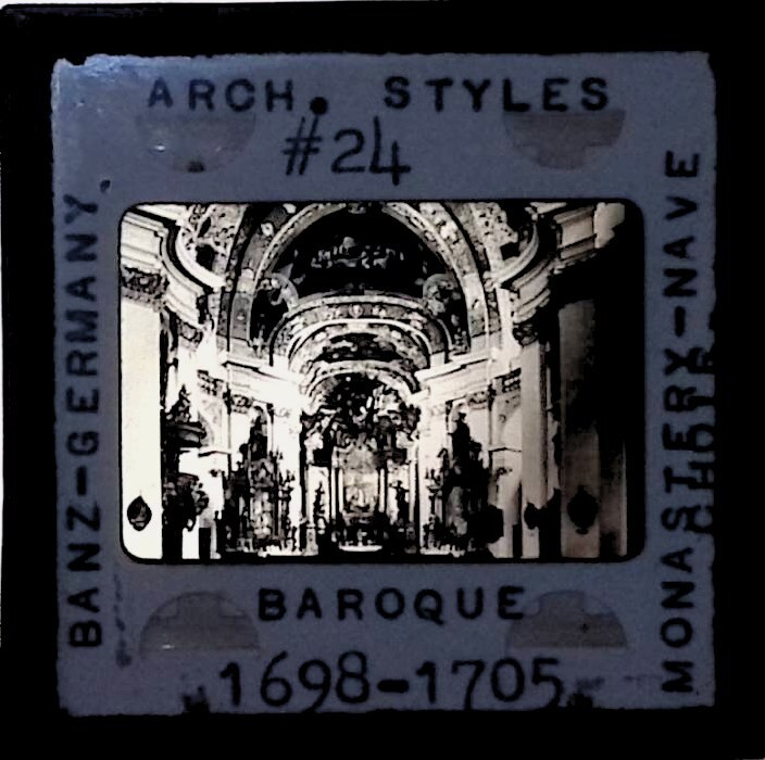 Vintage Art History Slide Photo Banz Germany Arch Styles Baroque Monastery Nave
