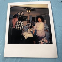 Polaroid Photo of Latino Mother about to Whip Some Ass 1977 X-Mas Party Vintage