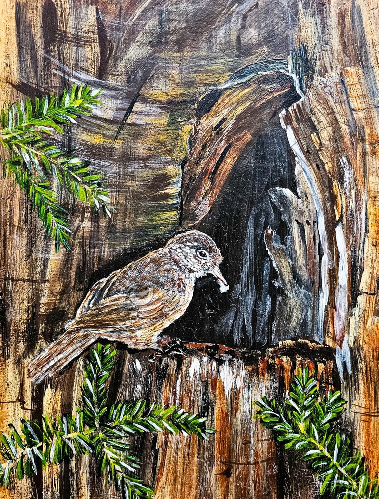 Bird Ready To Feed Chick in Tree Art DIGITAL DOWNLOAD Farmhouse Décor Cottagecor