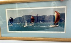Framed Signed Photograph 1990 San Francisco Bay Bridge Sailboats Boats 20″ x 10″