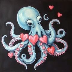 Valentine’s Day Octopus Digital Image Printable Art Download JPEG