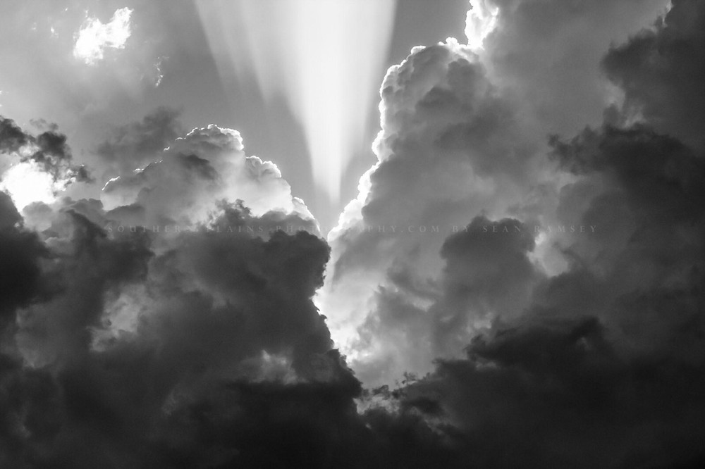 Celestial Photography Print – Sunbeams Bursting Through Storm Clouds in Oklahoma