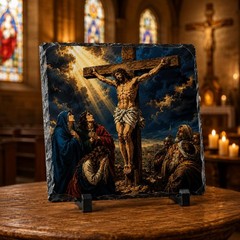 Crucifixion of Jesus Comic Book Style Rock Slate Christian Decor