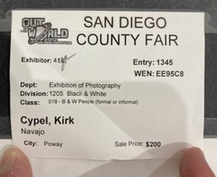 Kirk Cypel Photograph “Navajo” 16×20 Sold San Diego 2012 Fair For $200