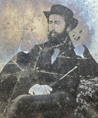 Historical Photography: Victorian Era Man Portrait, Hat, Antique Printing