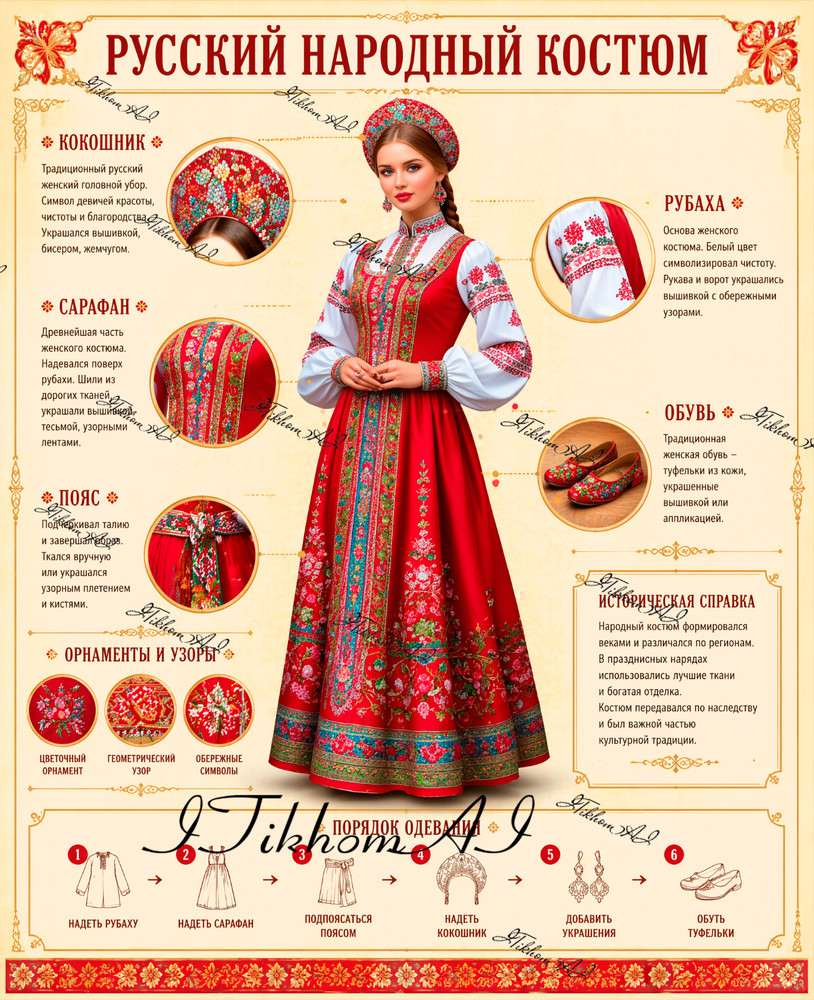 Digital Art Poster Russian National Woman Costume Infographic Wallpaper Desktop