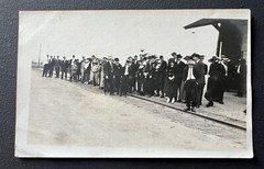 People On The Train Tracks RPPC Tourist Photograph Black and White
