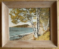 M.J. HUMPHREY, Grand Marais, MN MINNESOTA BIRCHES ON LAKE SUPERIOR HAND TINTED