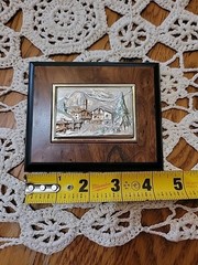 Miniature 3D Art Work Of A House In A Mountainous Scene W/silver & Gold Accents.