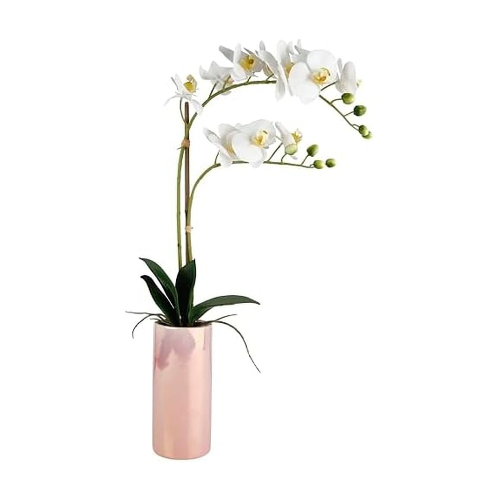 Dolly Parton White Artificial Orchid in Pink Ceramic Pot, 9.8×5.5×24 Inch