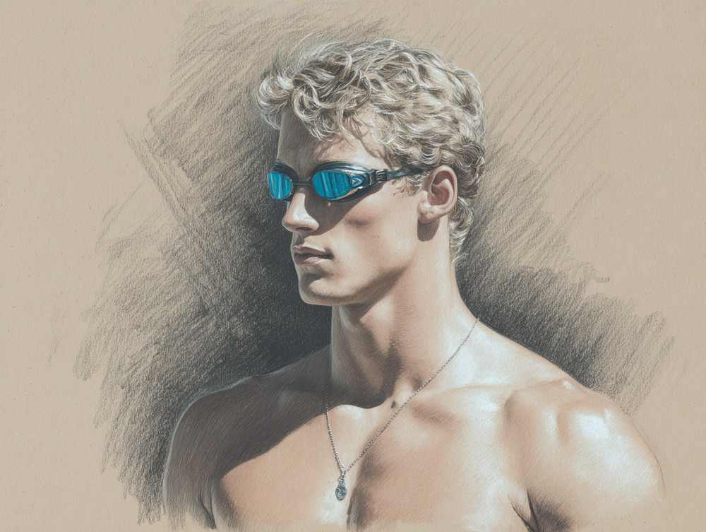 “Handsome swimmer”. Drawing by Igor Zeiger. Numbered and signed by artist